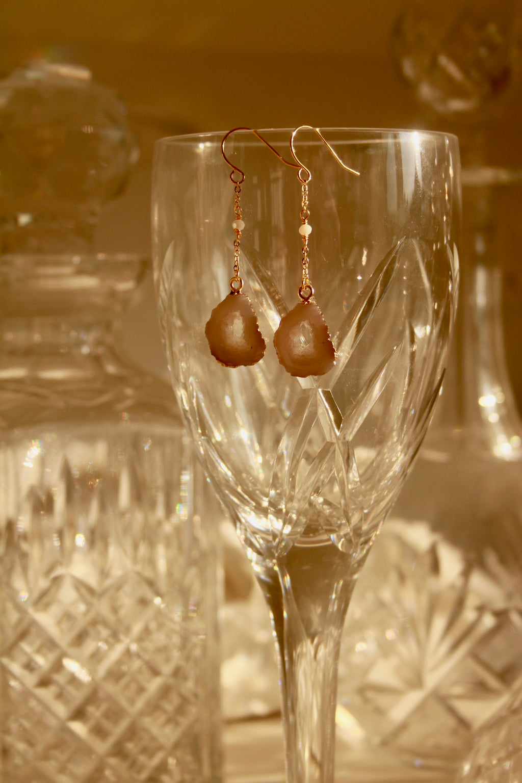 Moon slice agate drop earrings