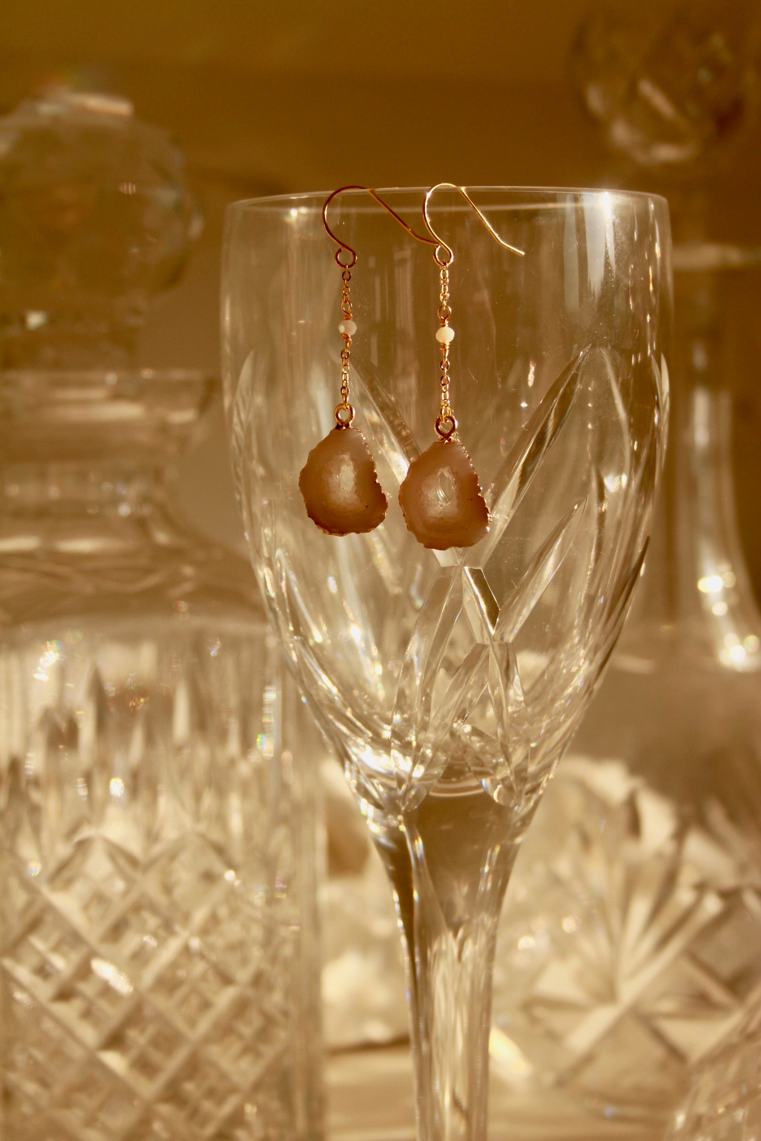 Moon slice agate drop earrings