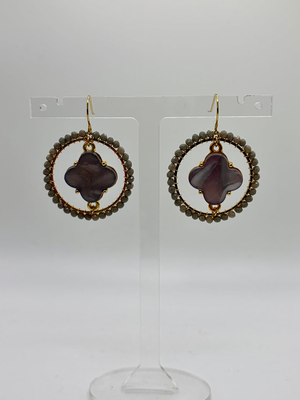 Large Dove grey clover earrings