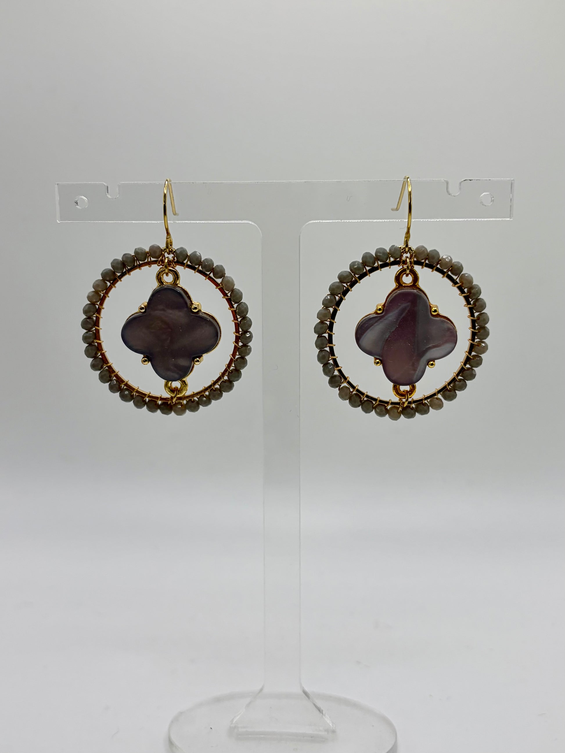 Large Dove grey clover earrings