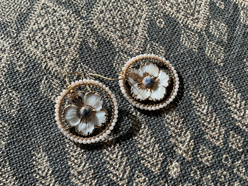 Large Mother of pearl flower earrings