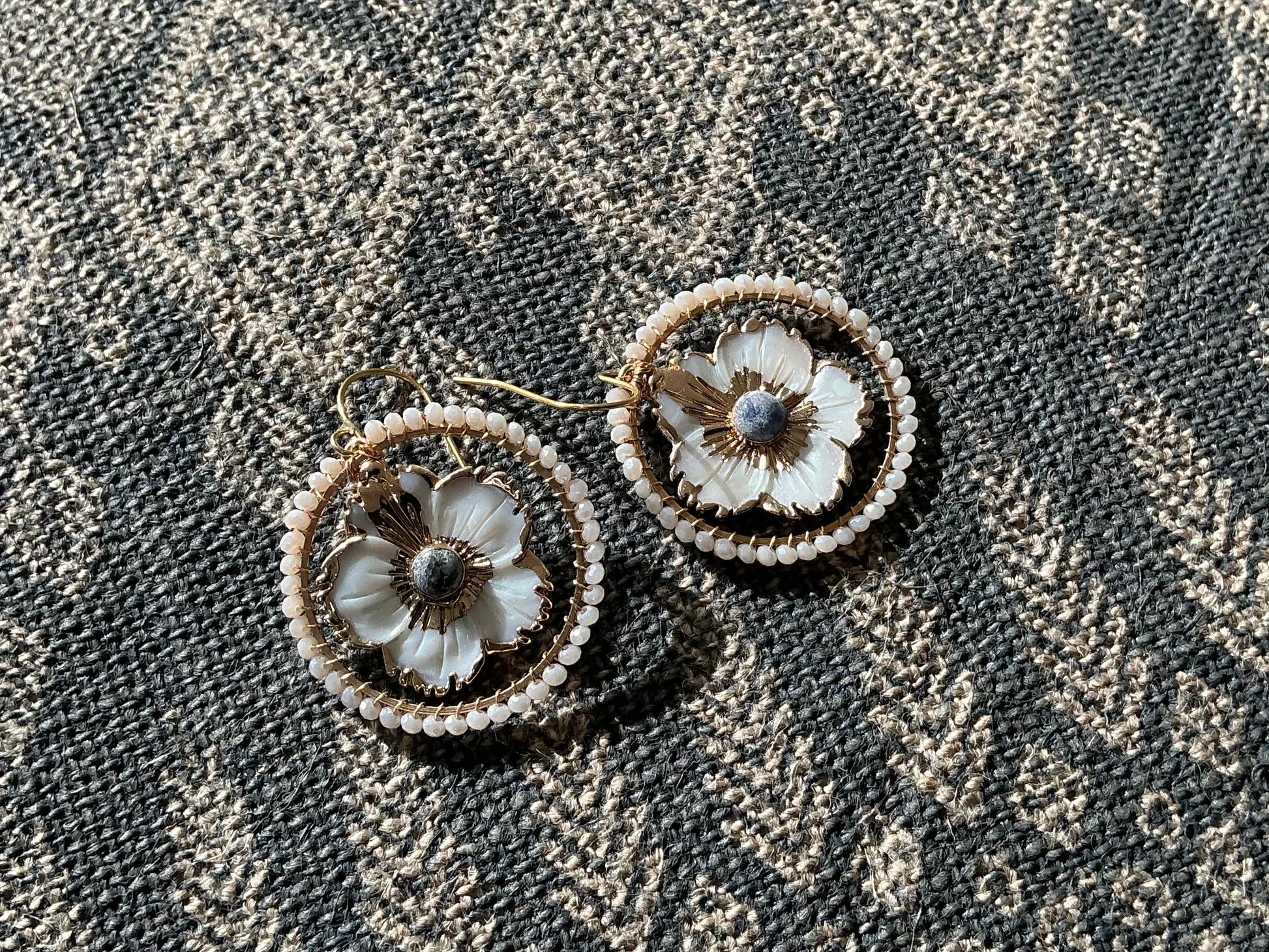 Large Mother of pearl flower earrings