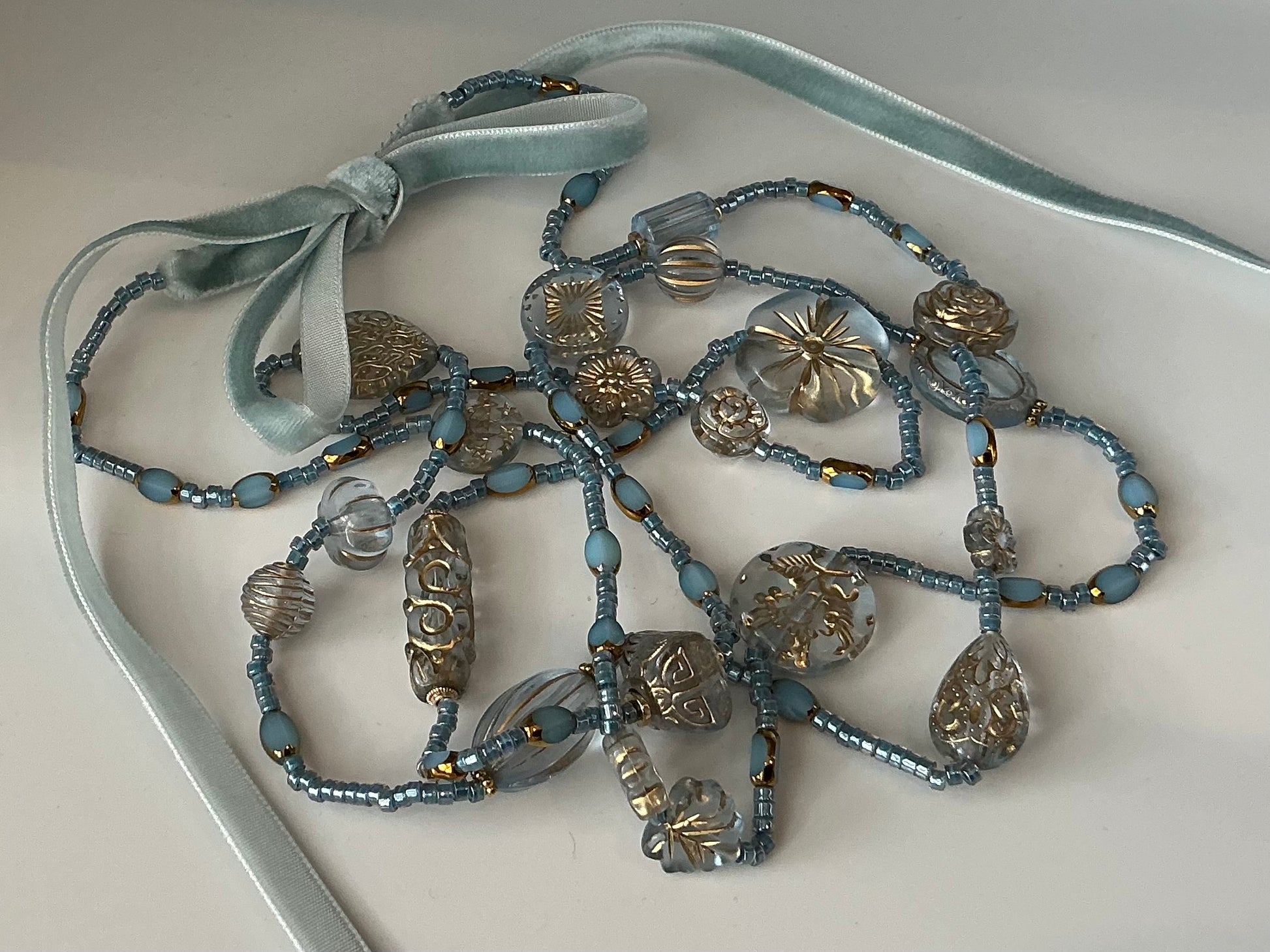 Aqua blue Tabitha vintage bead inspired beaded necklace
