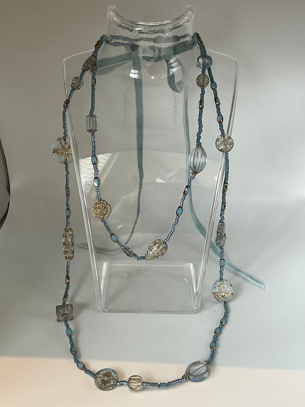 Aqua blue Tabitha vintage bead inspired beaded necklace