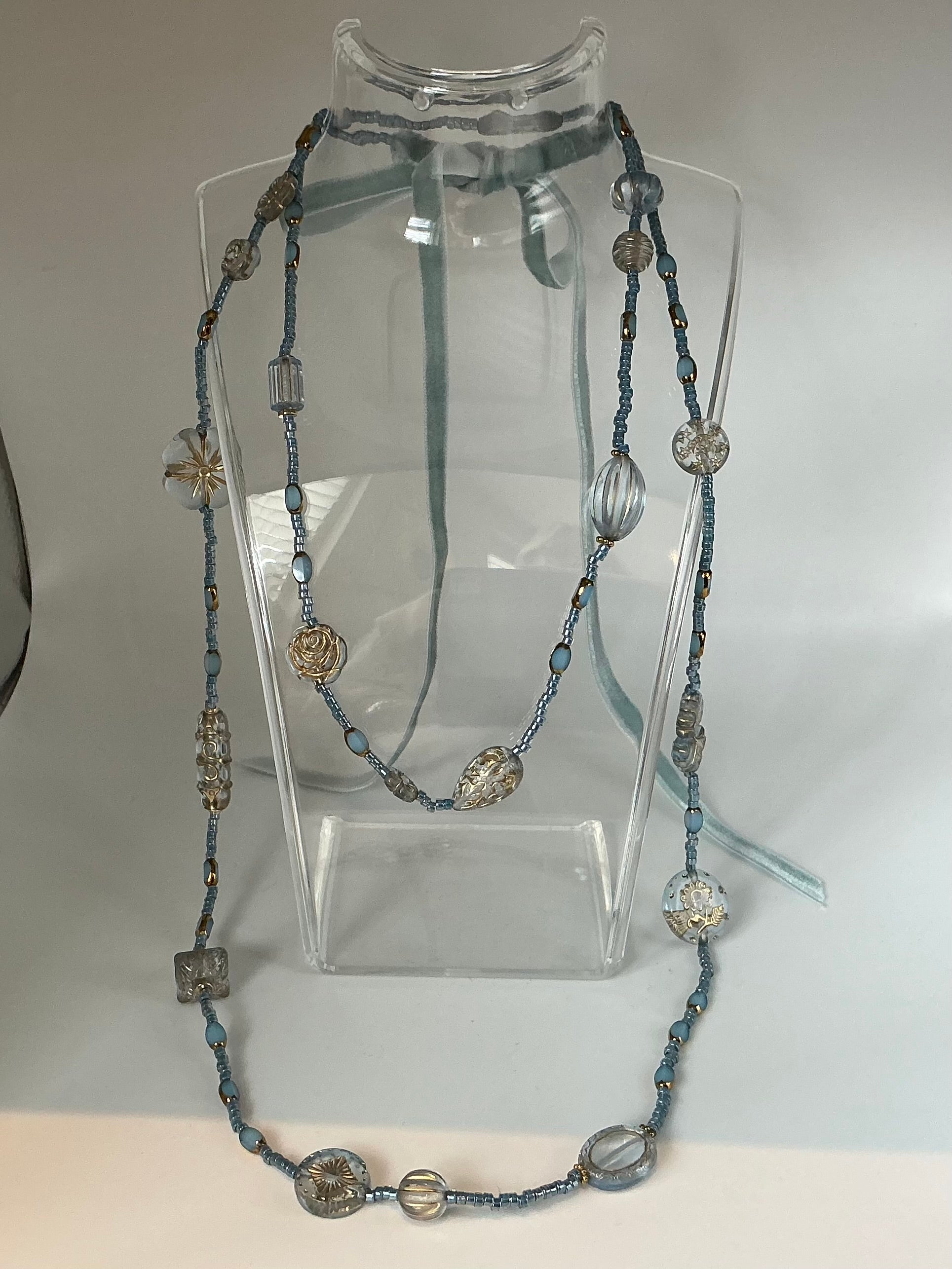 Aqua blue Tabitha vintage bead inspired beaded necklace