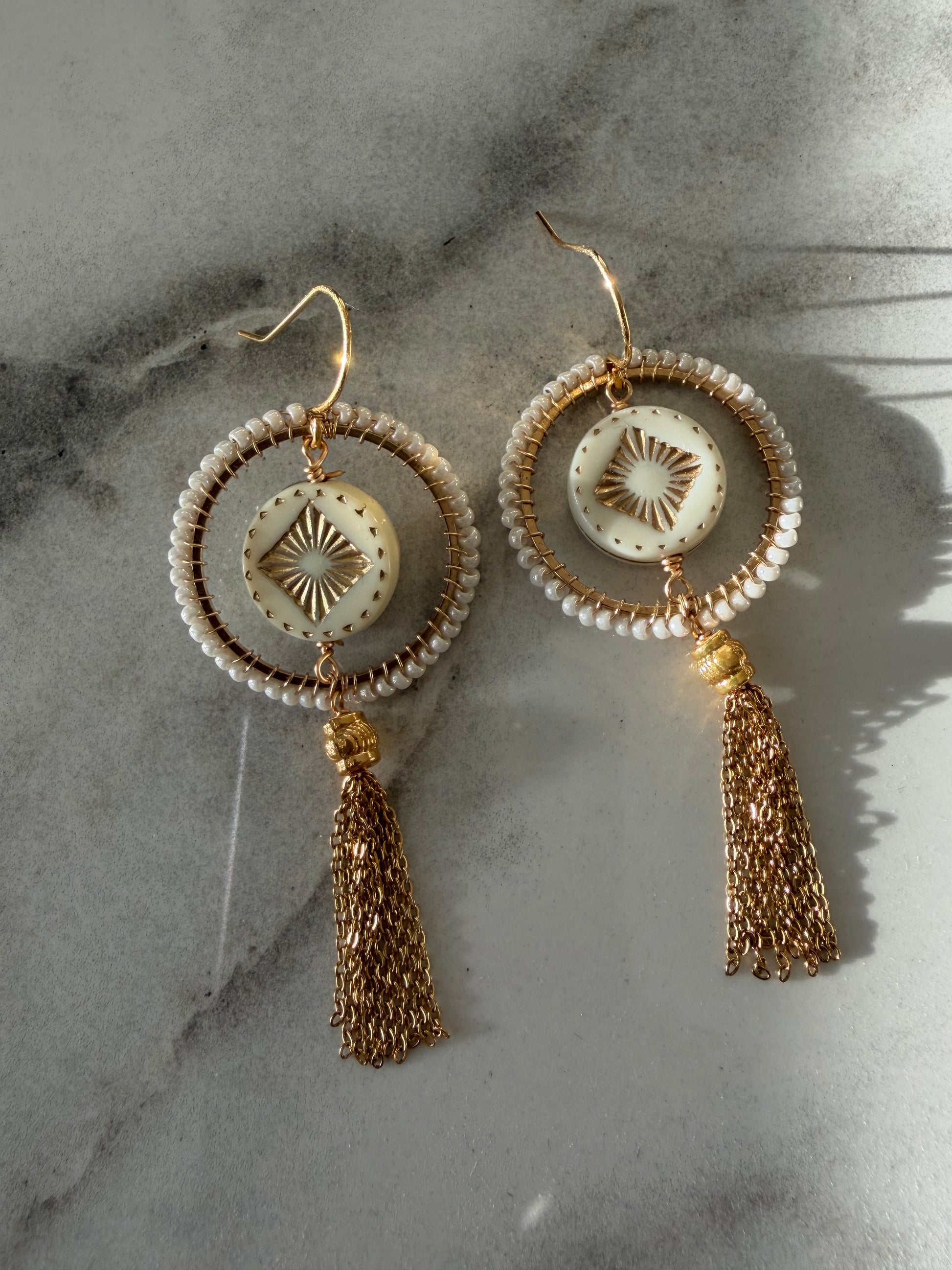 Alessandra vintage bead inspired beaded tassel earrings
