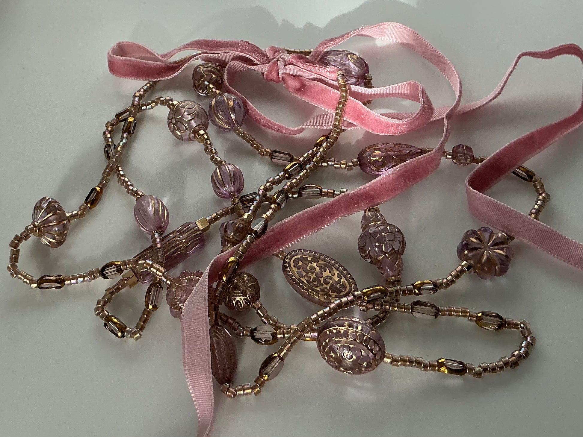 Rose Tabitha vintage bead inspired velvet ribbon necklace