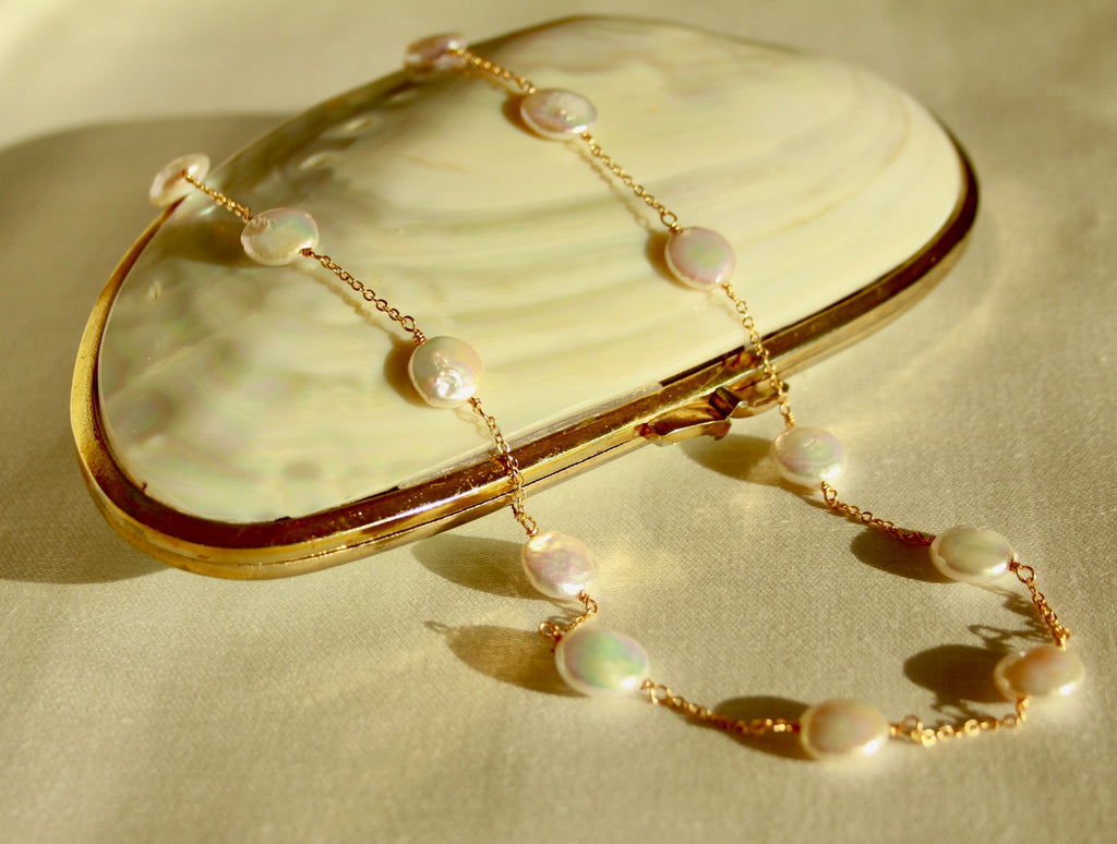 Alexandra coin pearl and chain necklace