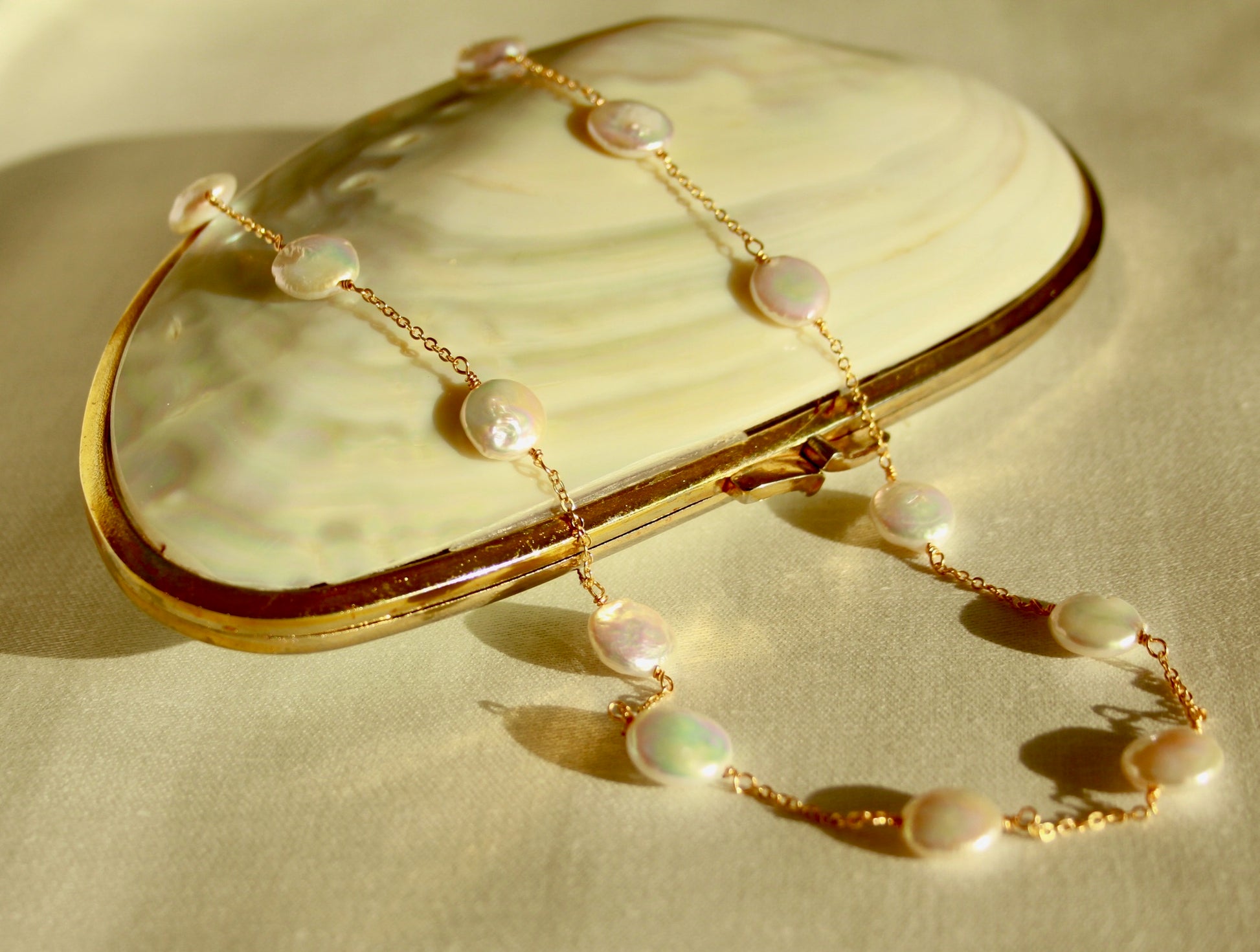 Alexandra coin pearl and chain necklace