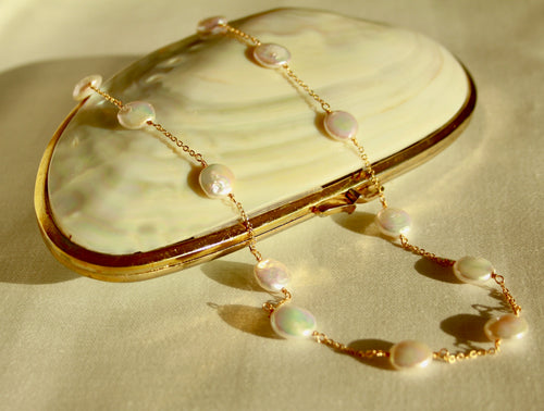 Alexandra coin pearl and chain necklace