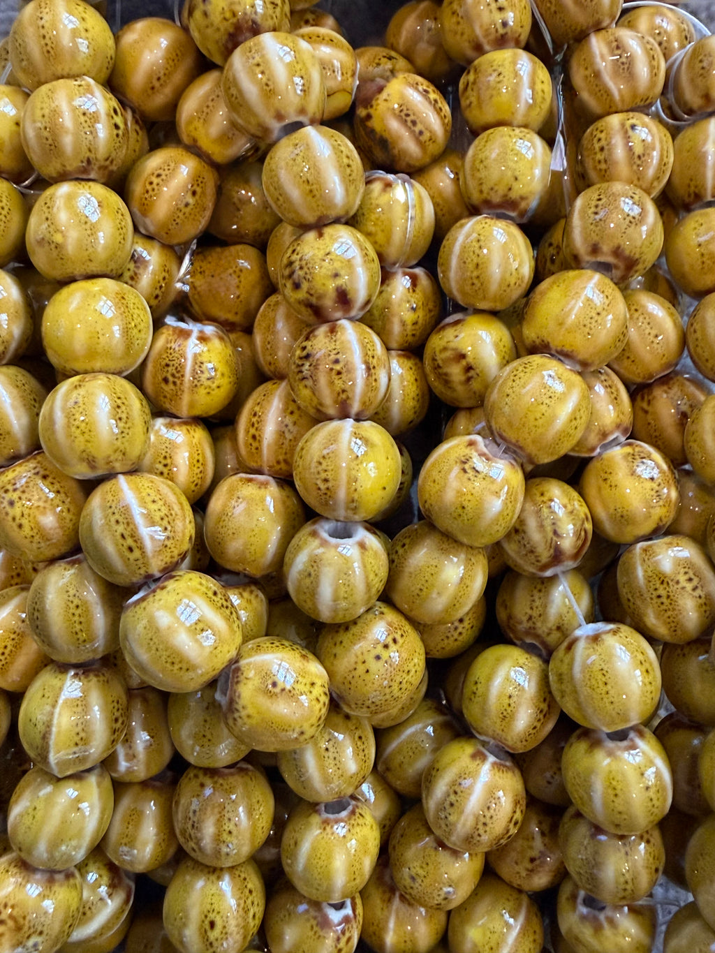 Mustard Orb ceramic bead drop earrings