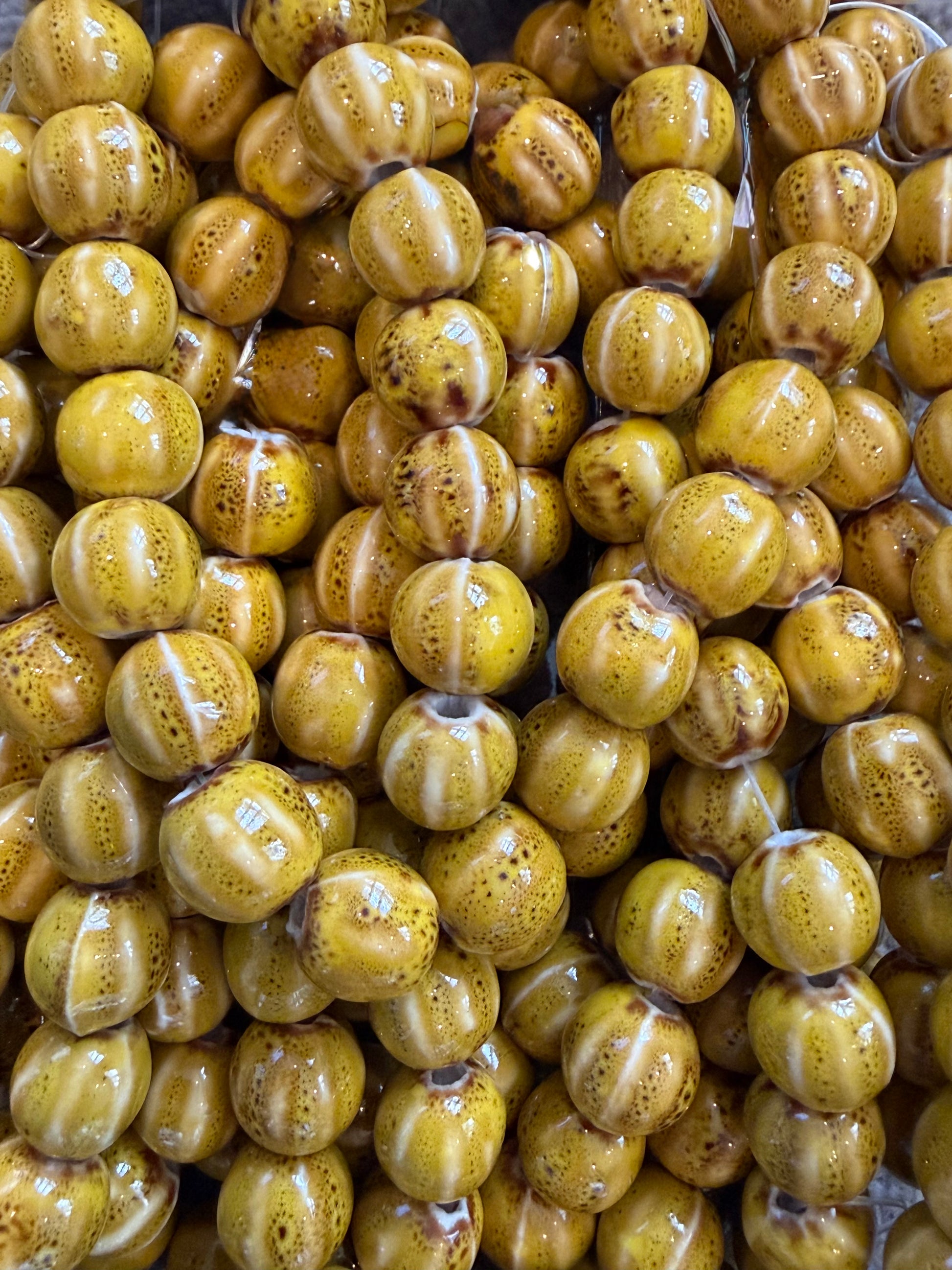 Mustard Orb ceramic bead drop earrings
