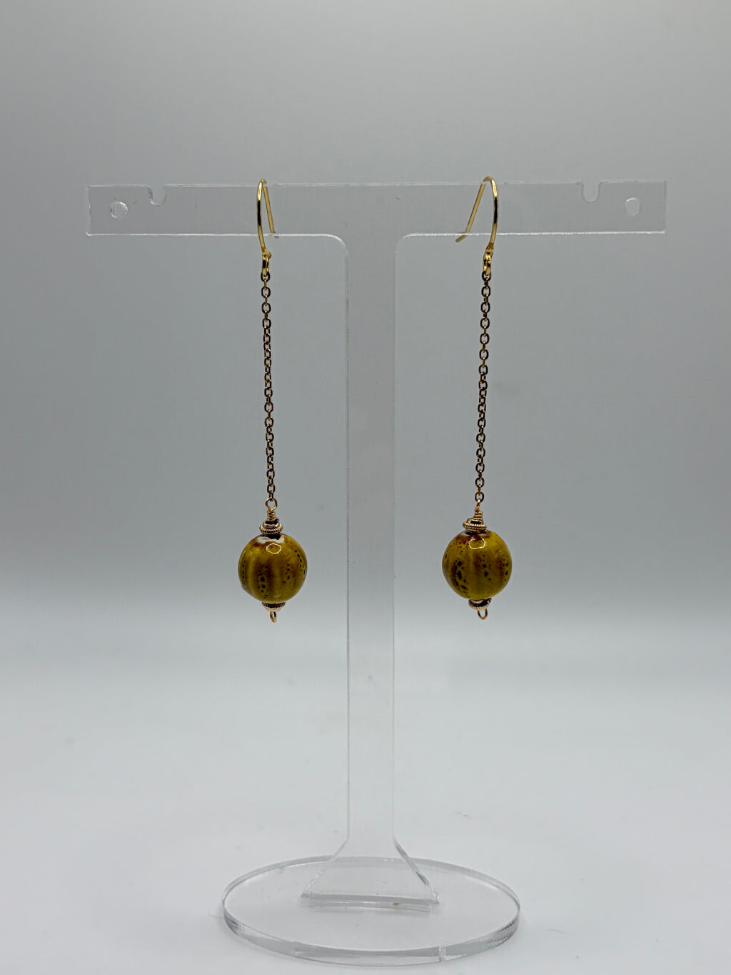 Mustard Orb ceramic bead drop earrings