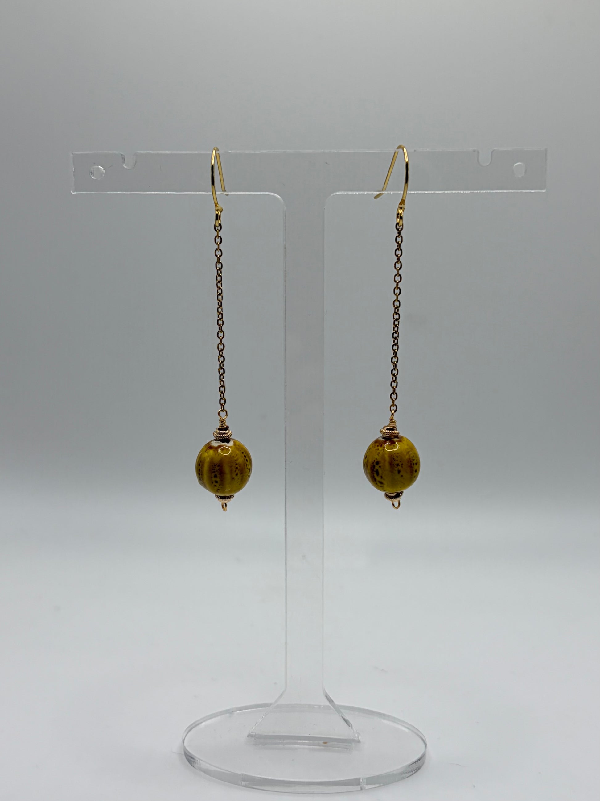 Mustard Orb ceramic bead drop earrings