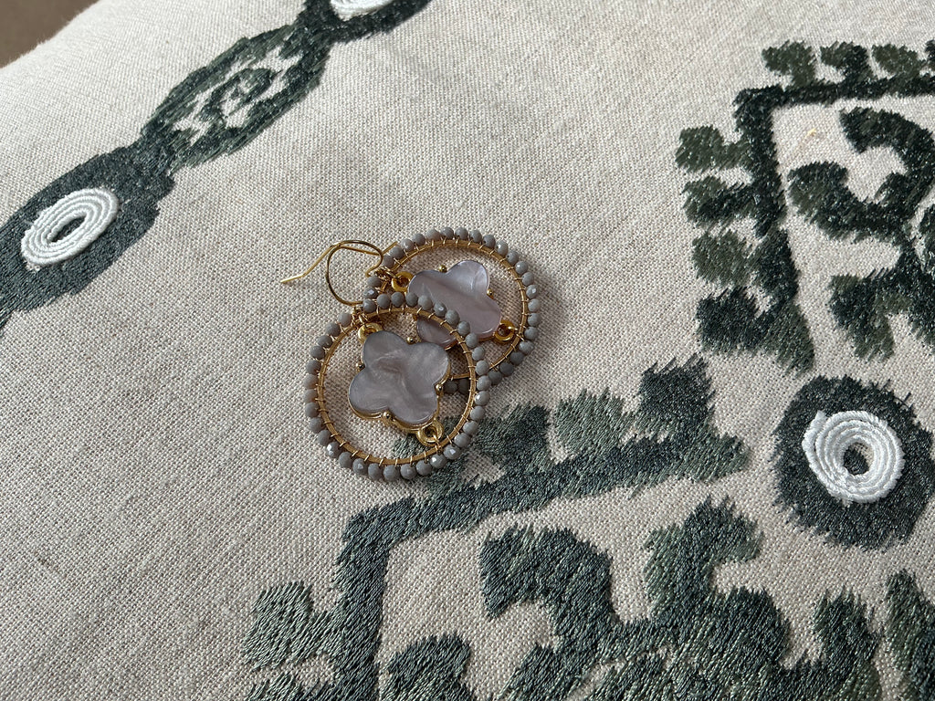 Large Dove grey clover earrings