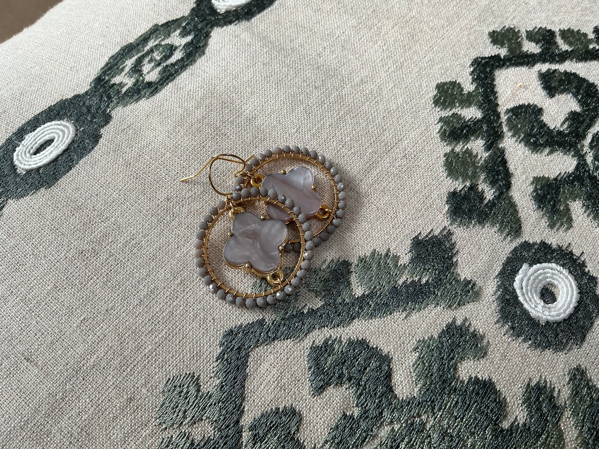 Large Dove grey clover earrings