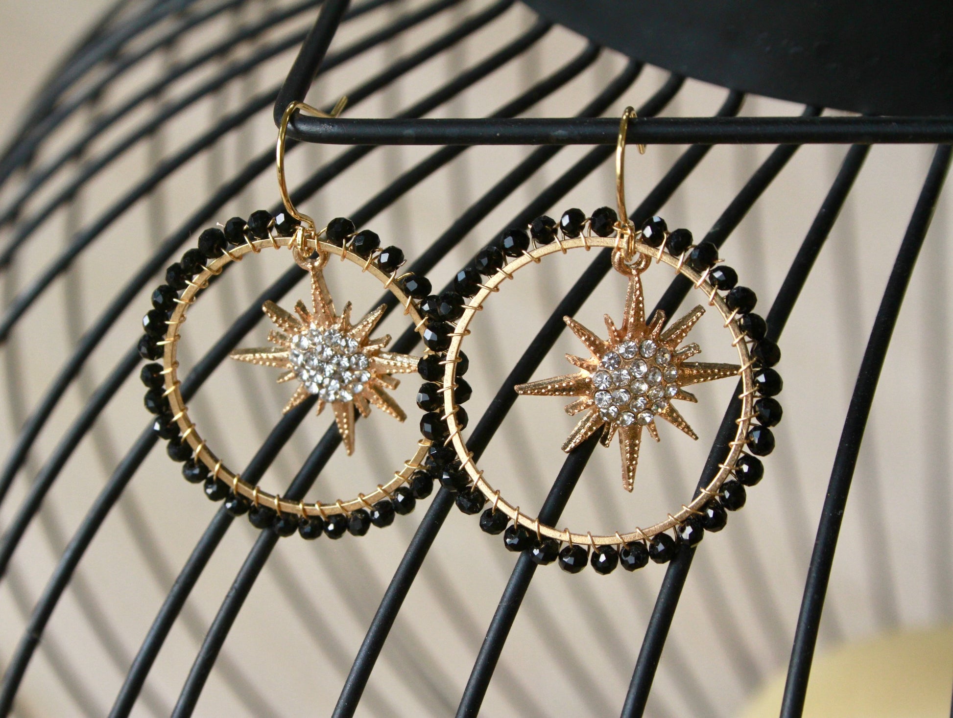 Large Obsidian Star Earrings