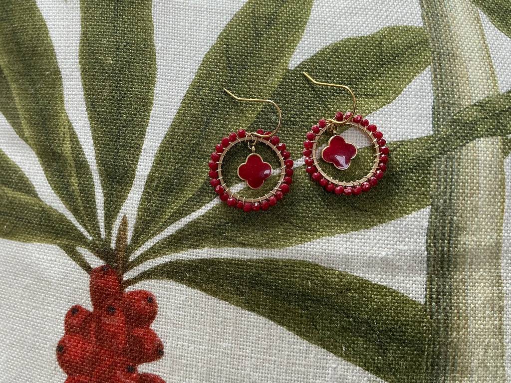 Small Red clover earrings