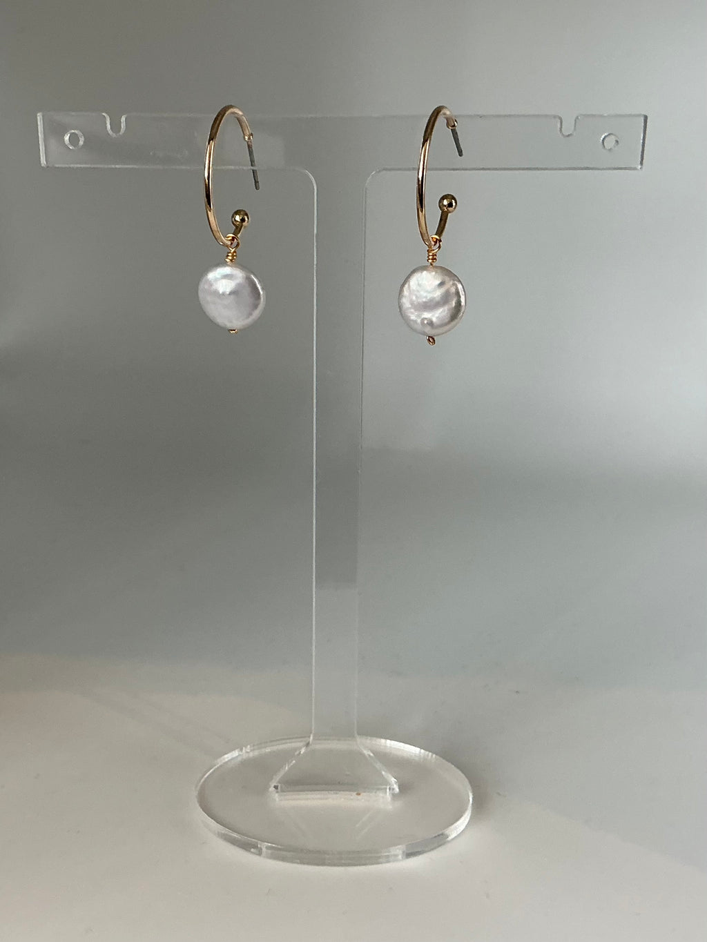 Coin pearl hoop earrings