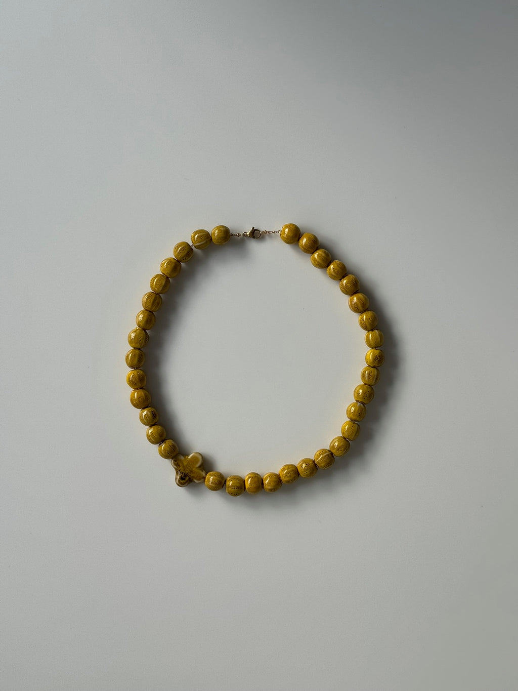 Mustard Antonia ceramic bead necklace with cross