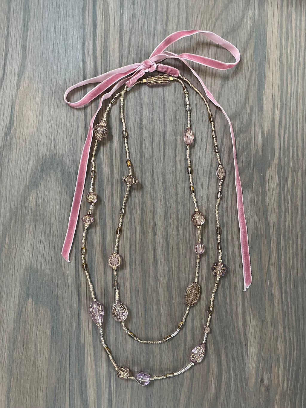 Rose Tabitha vintage bead inspired velvet ribbon necklace
