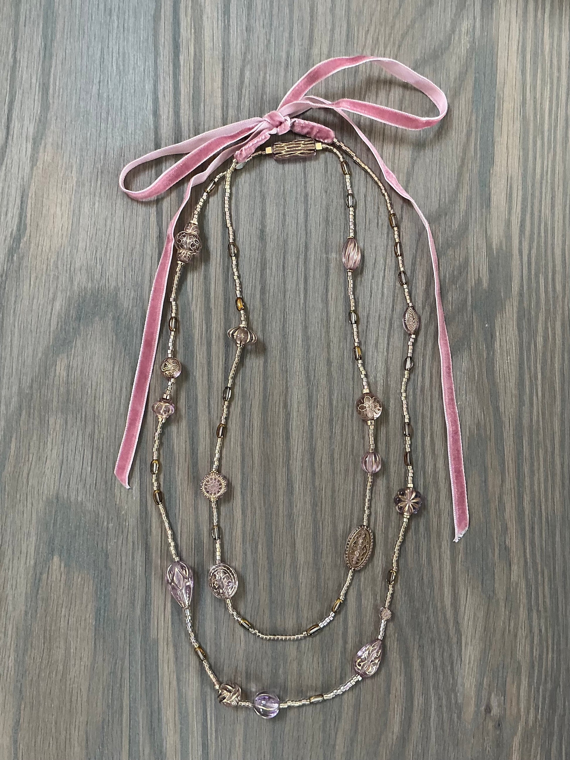 Rose Tabitha vintage bead inspired velvet ribbon necklace