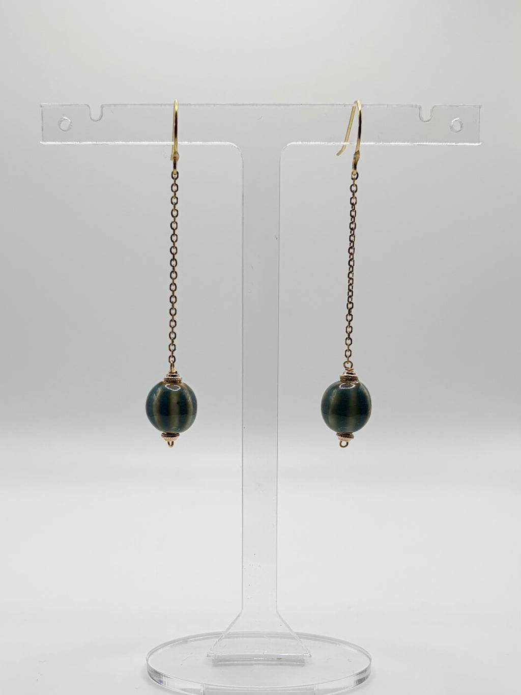 Cerulean blue Orb ceramic bead drop earrings