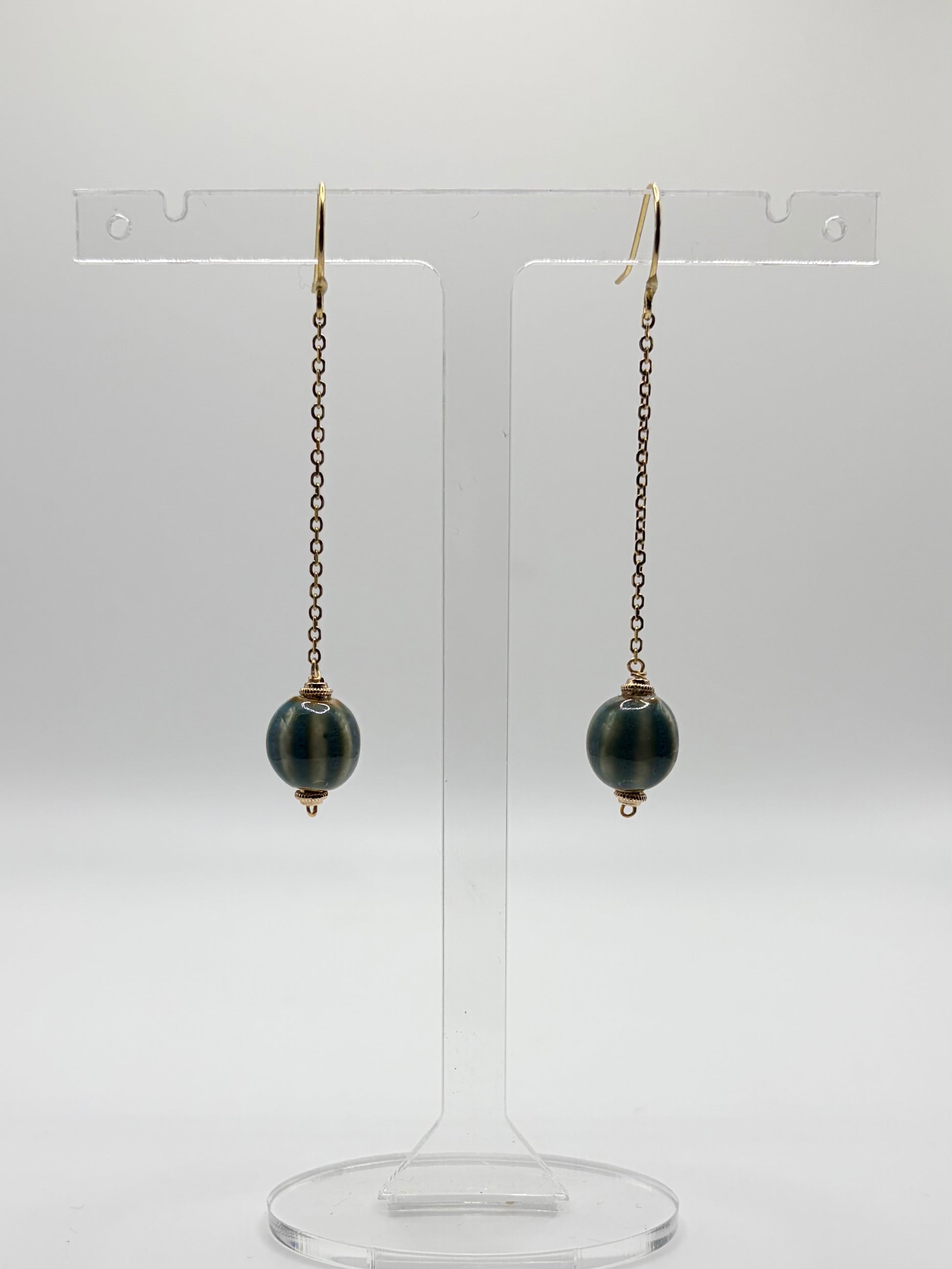 Cerulean blue Orb ceramic bead drop earrings