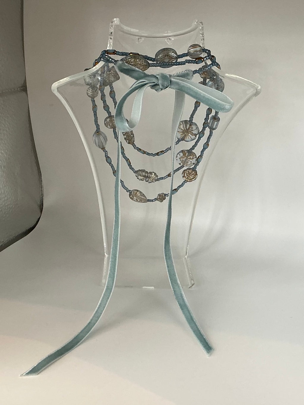 Aqua blue Tabitha vintage bead inspired beaded necklace