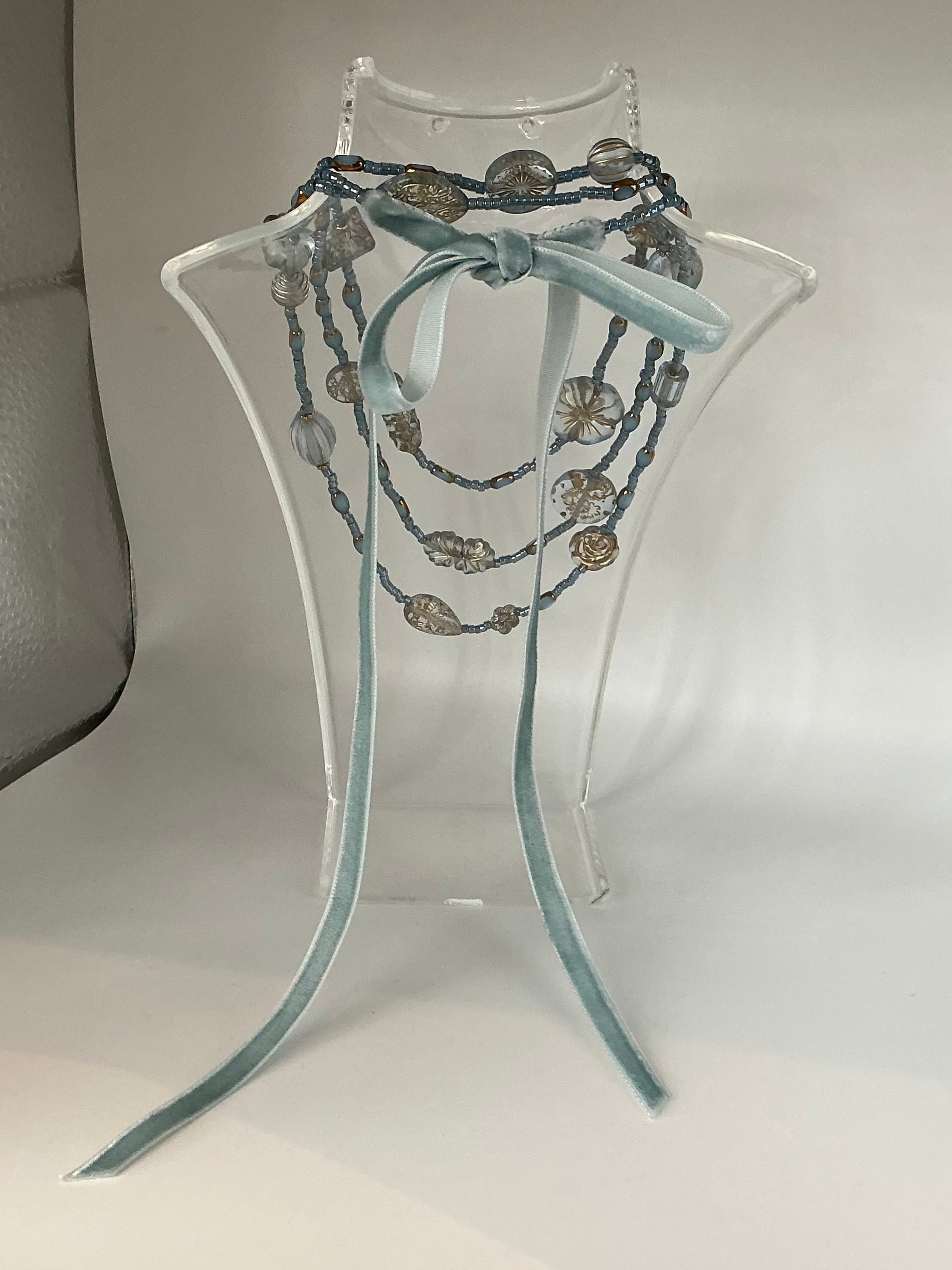 Aqua blue Tabitha vintage bead inspired beaded necklace