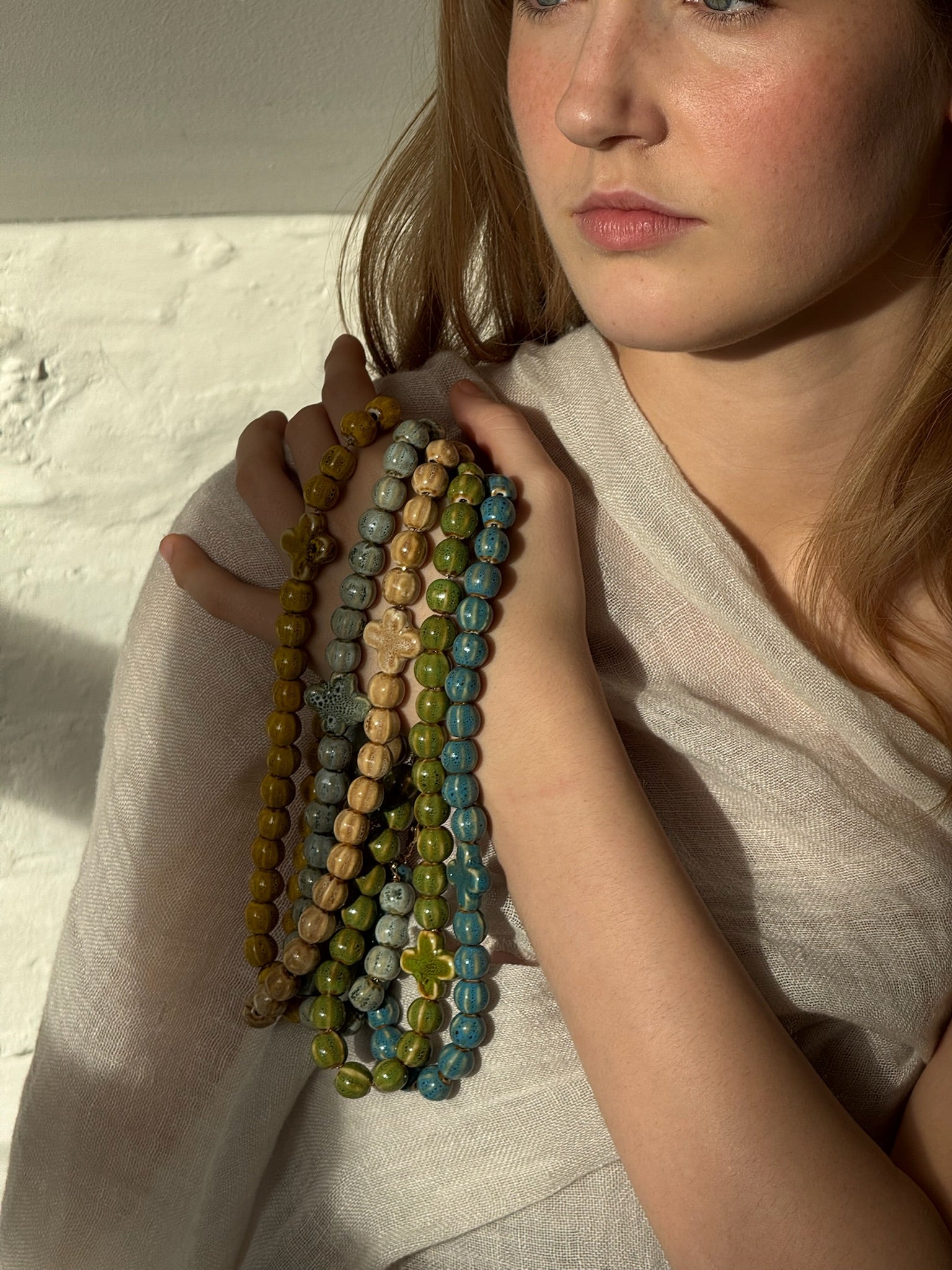 Antonia ceramic beaded necklaces with cross