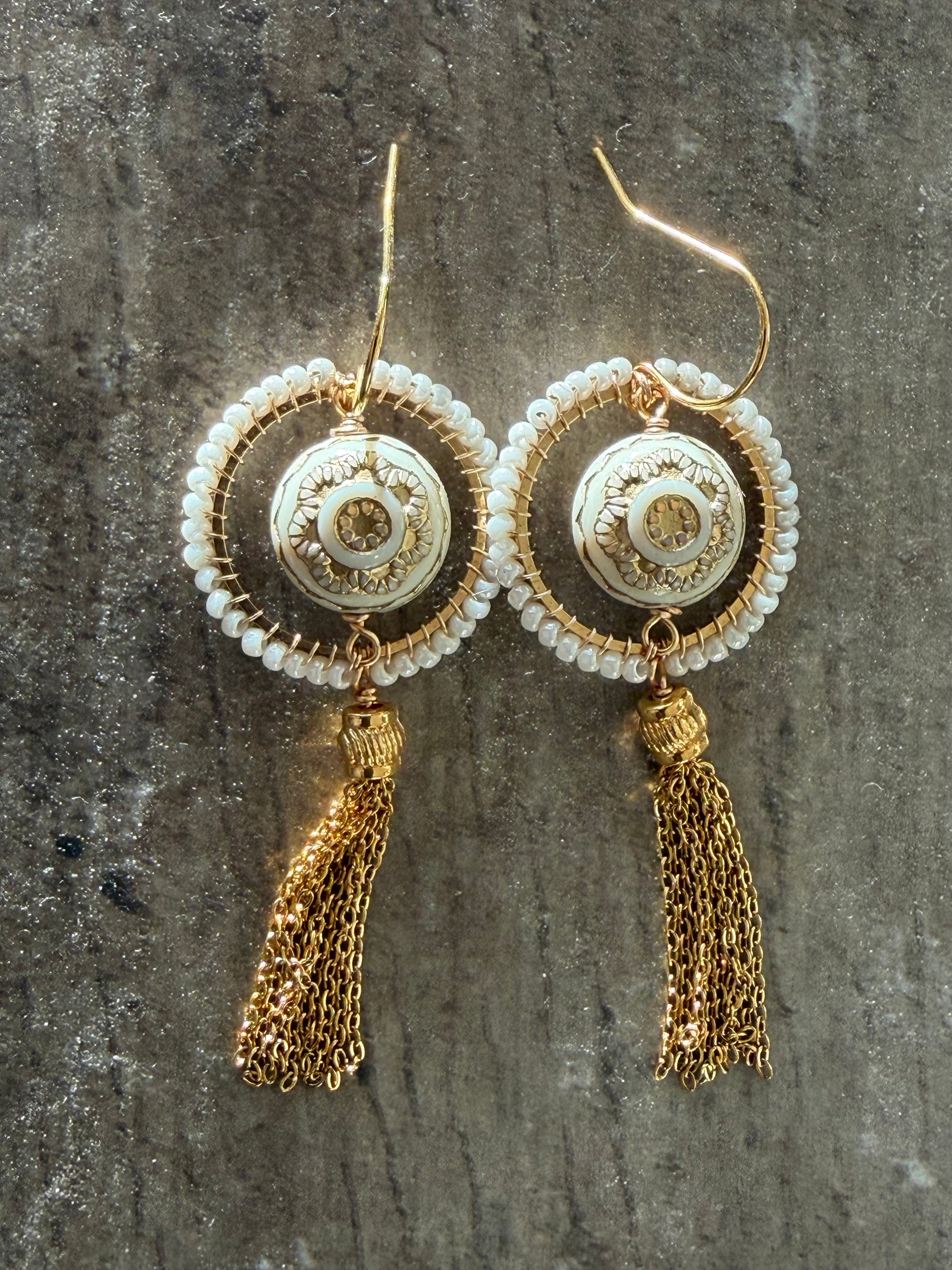 Delfina vintage bead inspired tassel earrings