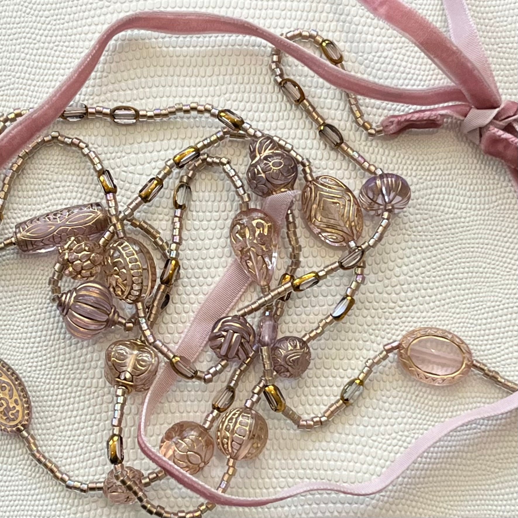 Rose Tabitha vintage bead inspired velvet ribbon necklace