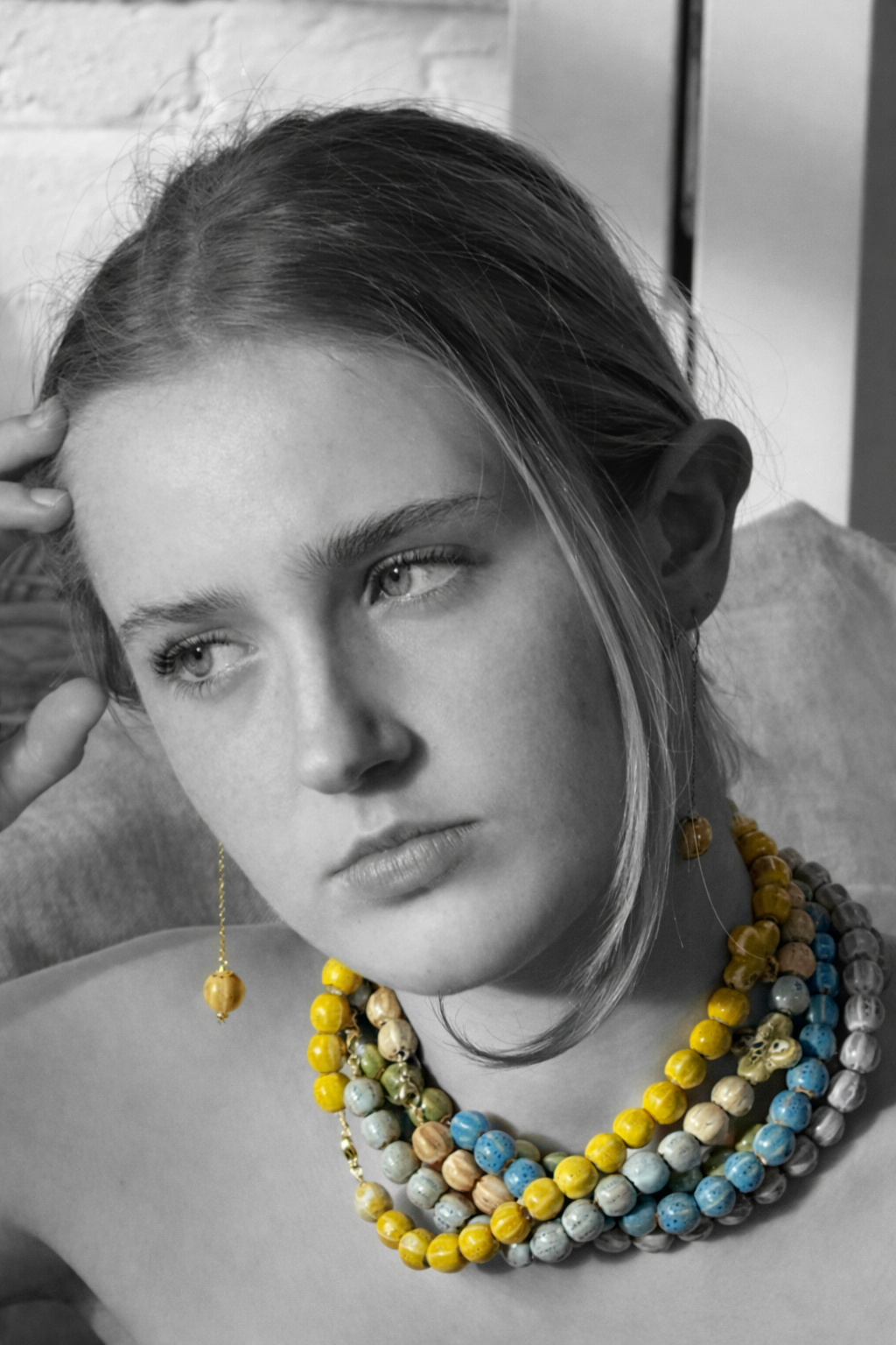 Mustard Orb ceramic bead drop earrings