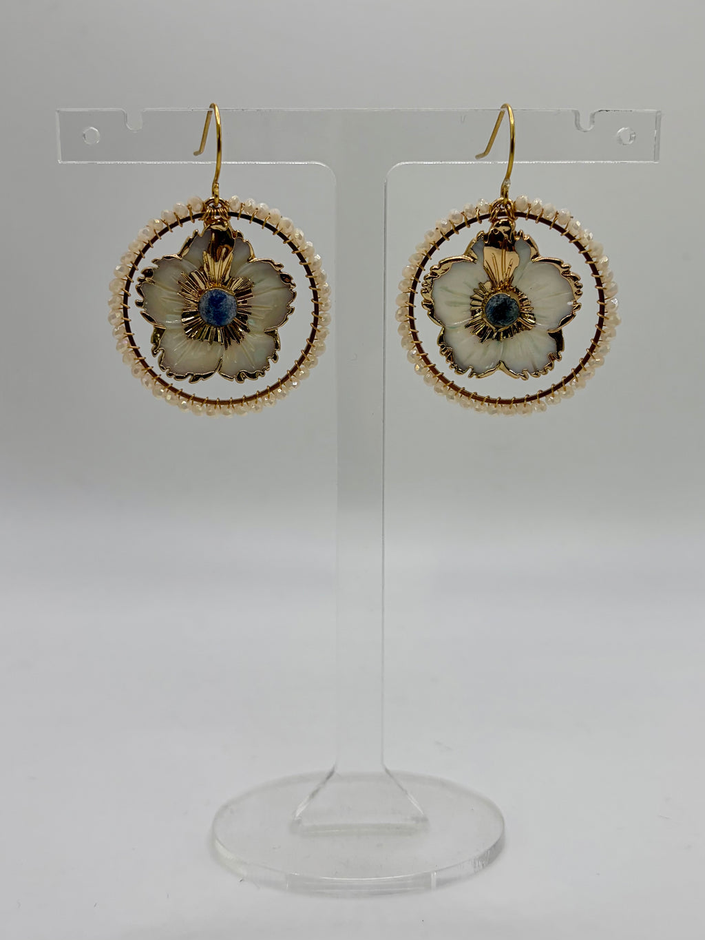 Large Mother of pearl flower earrings