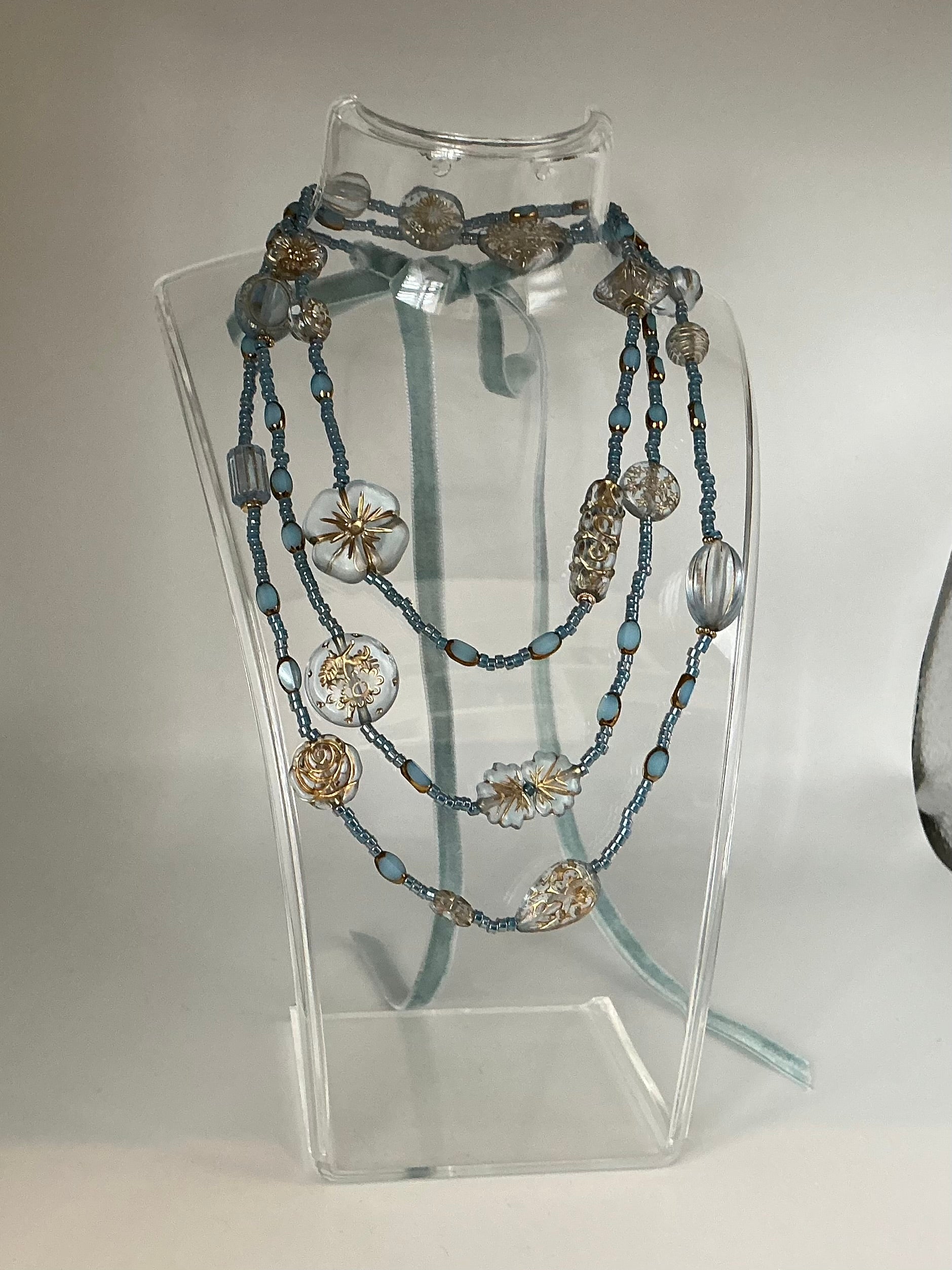 Aqua blue Tabitha vintage bead inspired beaded necklace