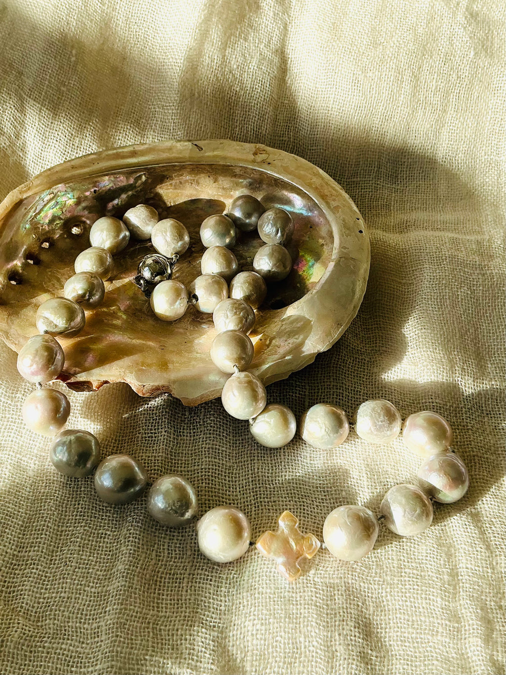 Melissa grey pearl and cross necklace