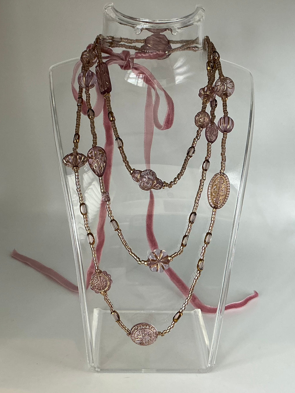 Rose Tabitha vintage bead inspired velvet ribbon necklace