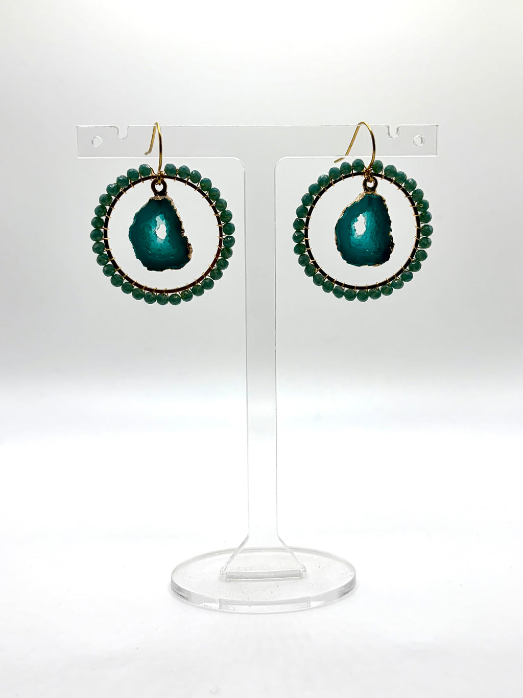 Large Teal Halo agate earrings
