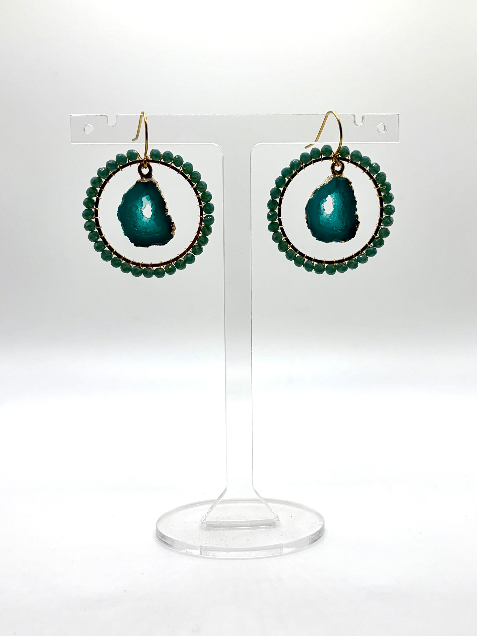 Large Teal Halo agate earrings