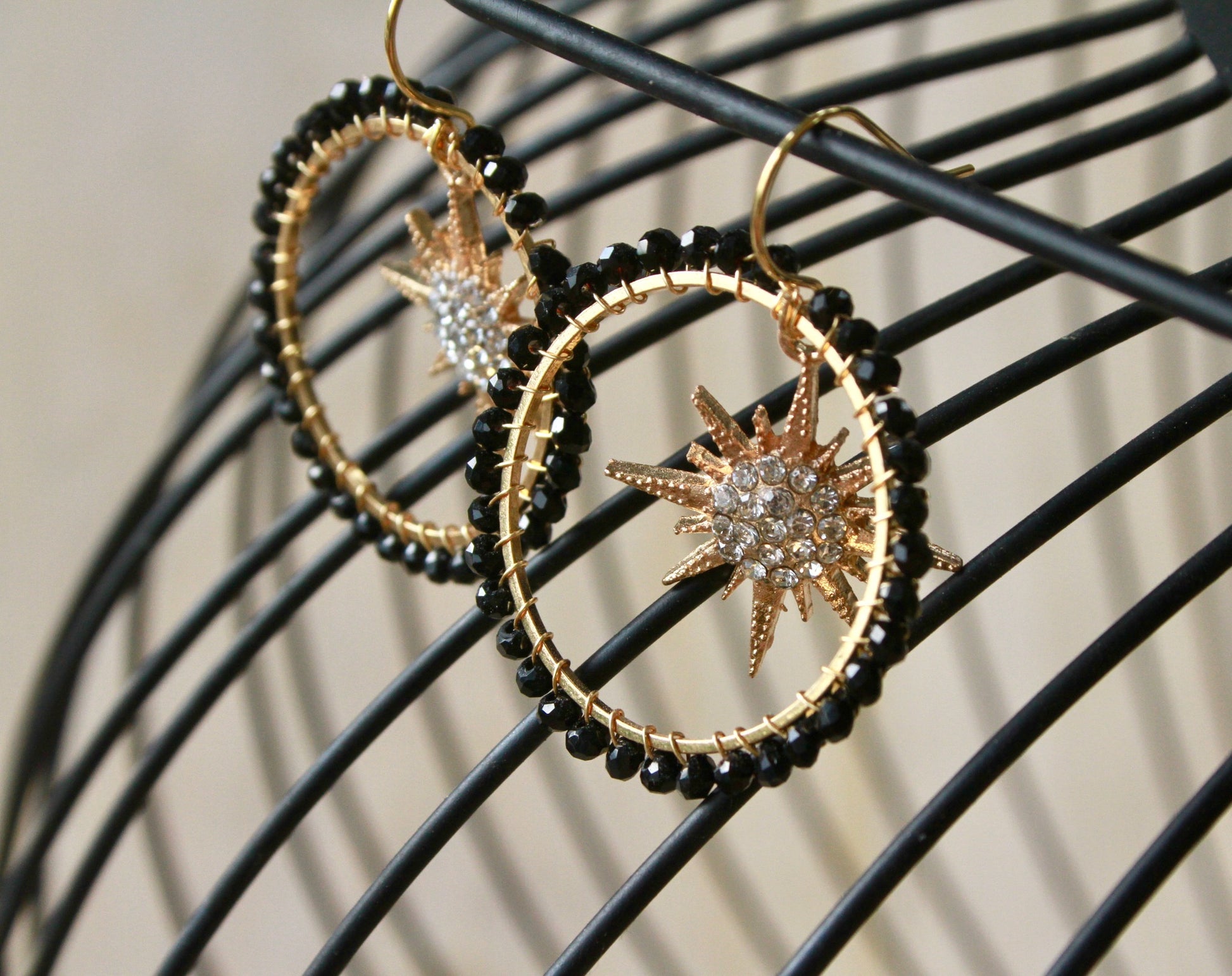 Large Obsidian Star Earrings
