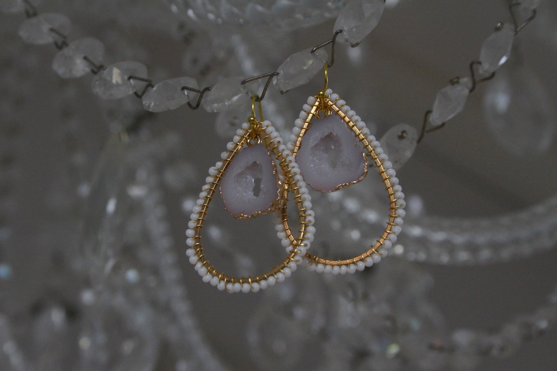 Large Alabaster Teardrop Earrings with white agate drop