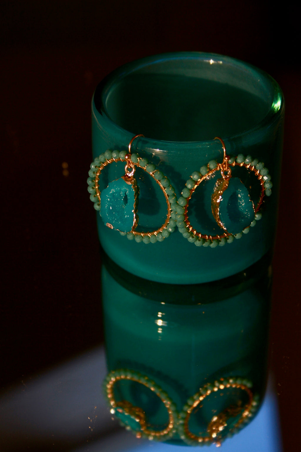 Large Teal Halo agate earrings