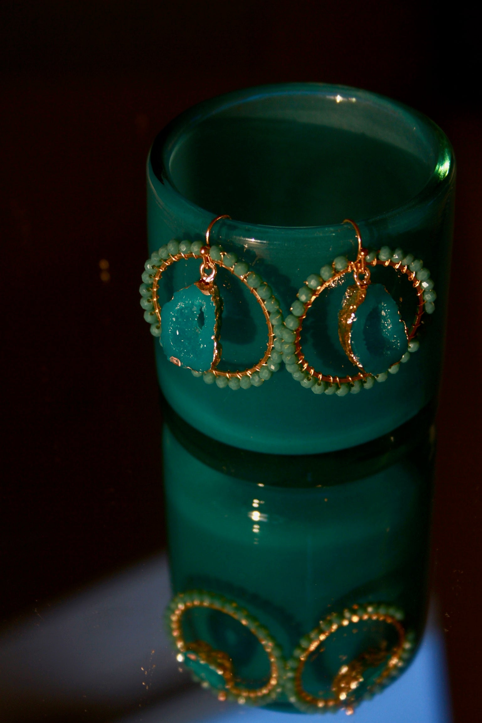 Large Teal Halo agate earrings