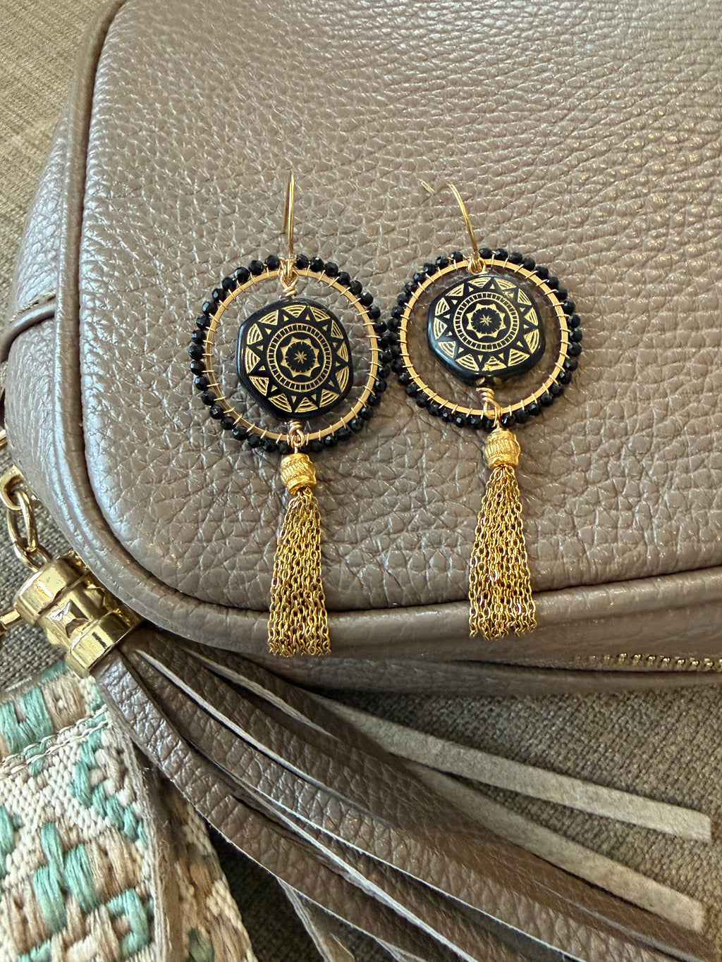 Medium Geneviève vintage bead inspired beaded tassel earrings