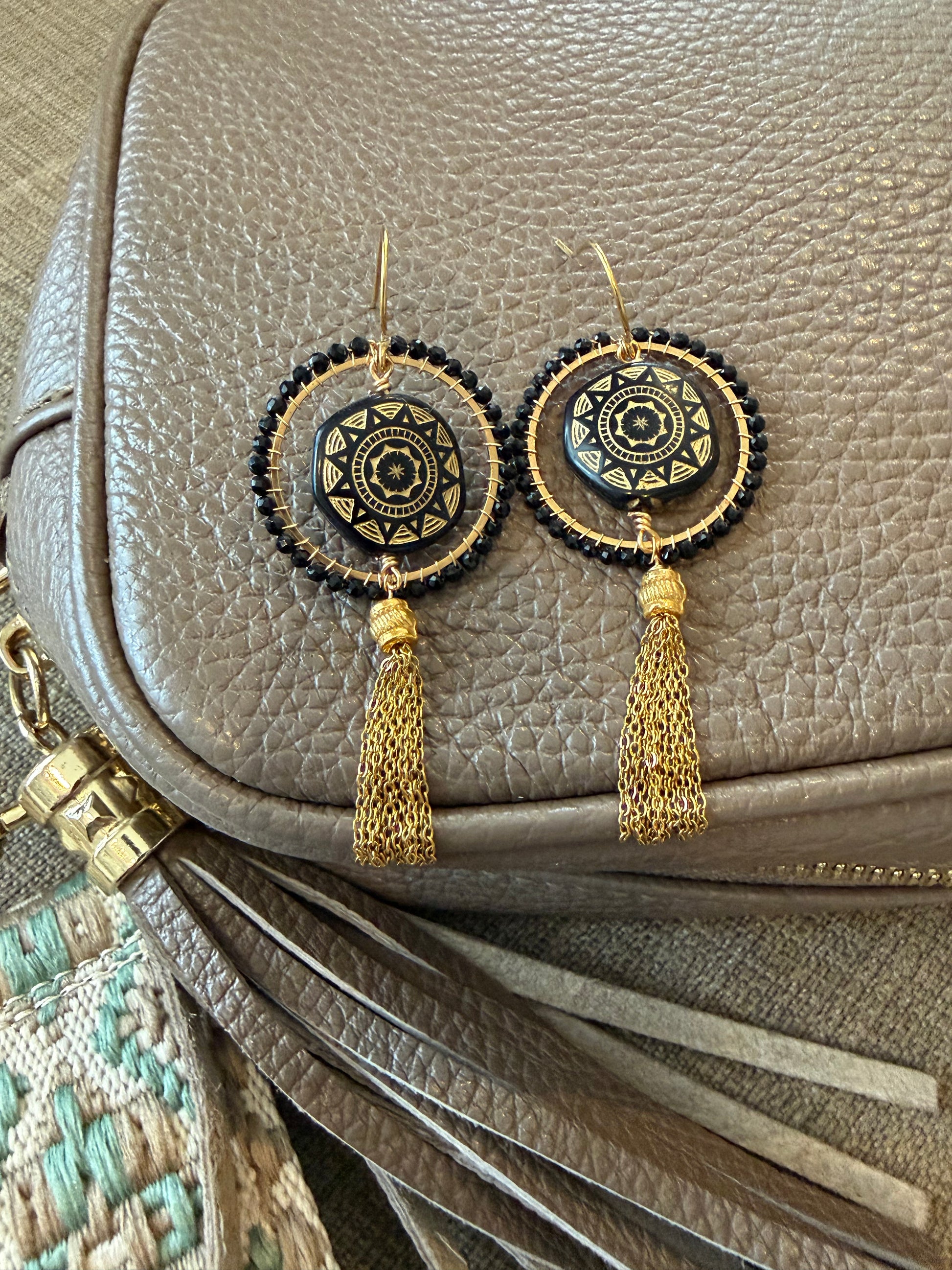 Medium Geneviève vintage bead inspired beaded tassel earrings