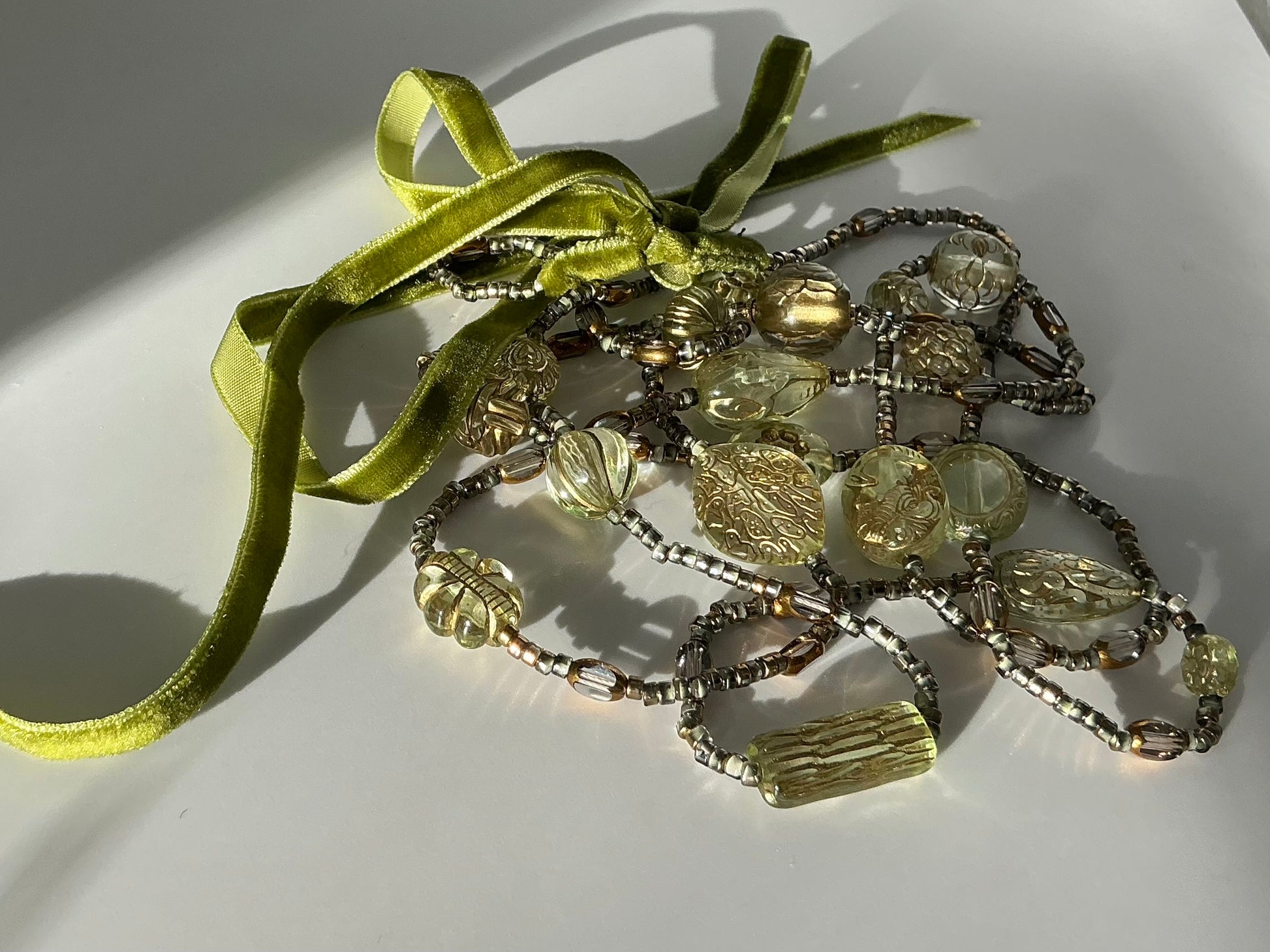 Tabitha vintage bead inspired velvet ribbon necklace