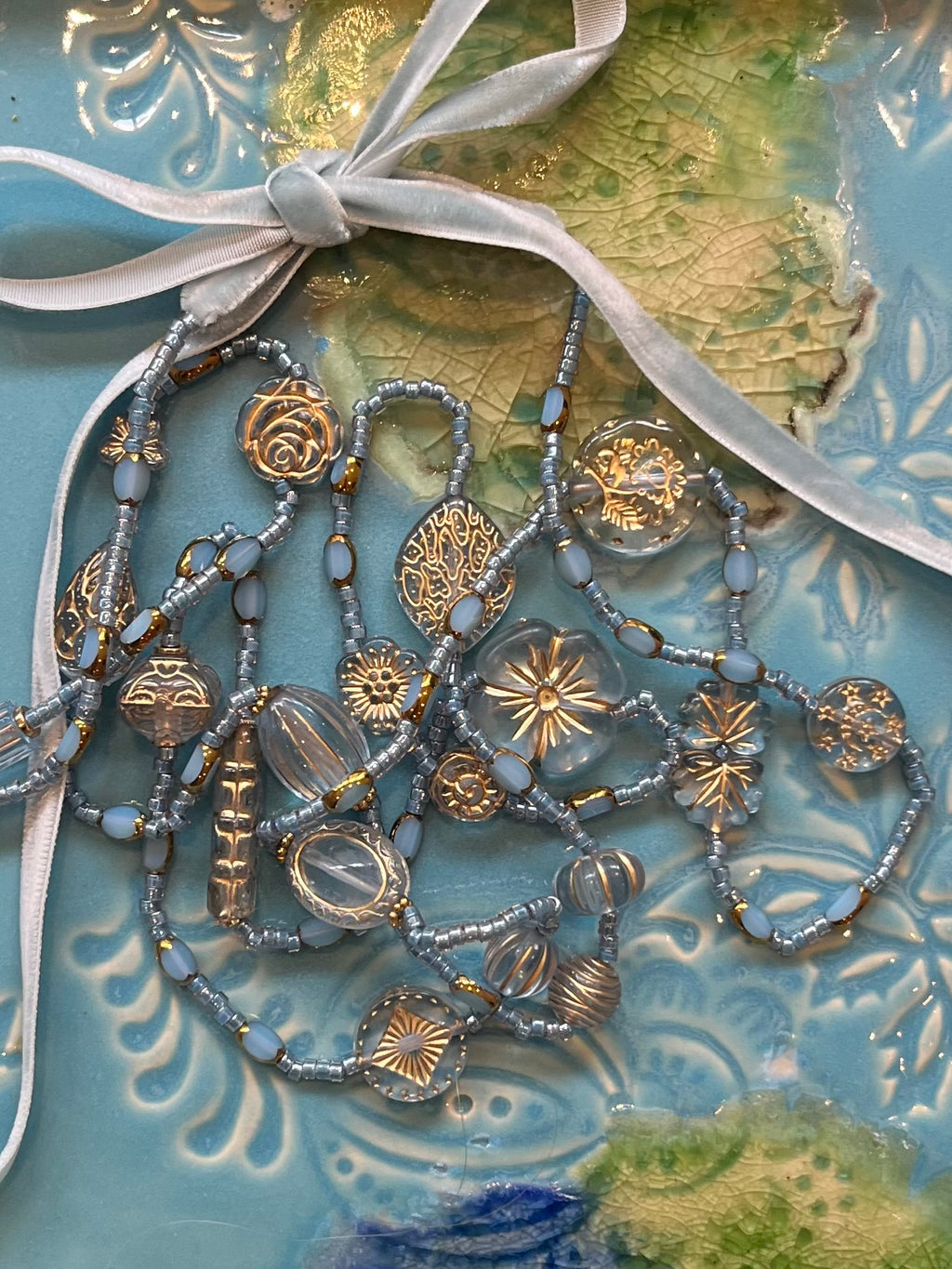 Aqua blue Tabitha vintage bead inspired beaded necklace