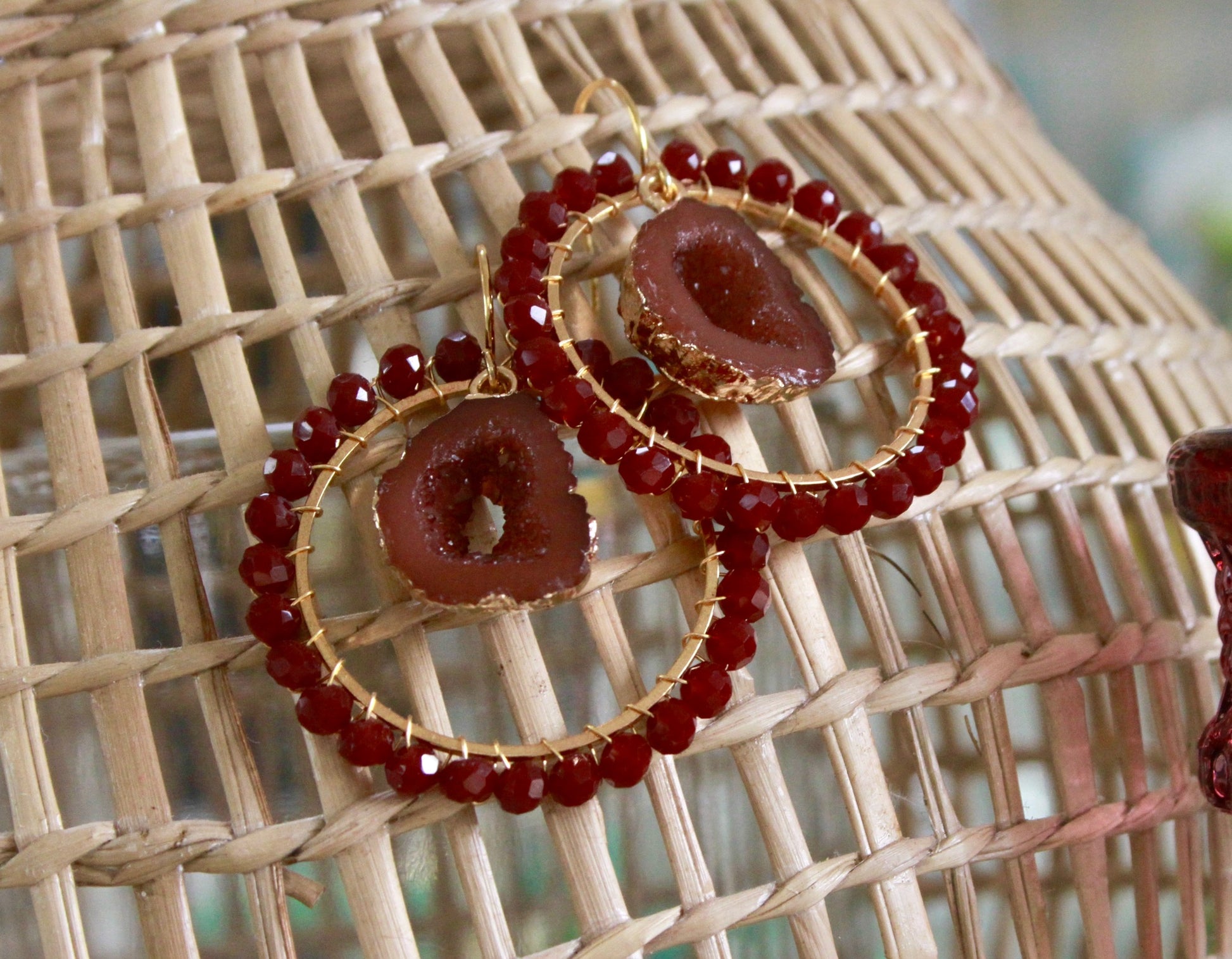 Large Rosa Halo agate earrings