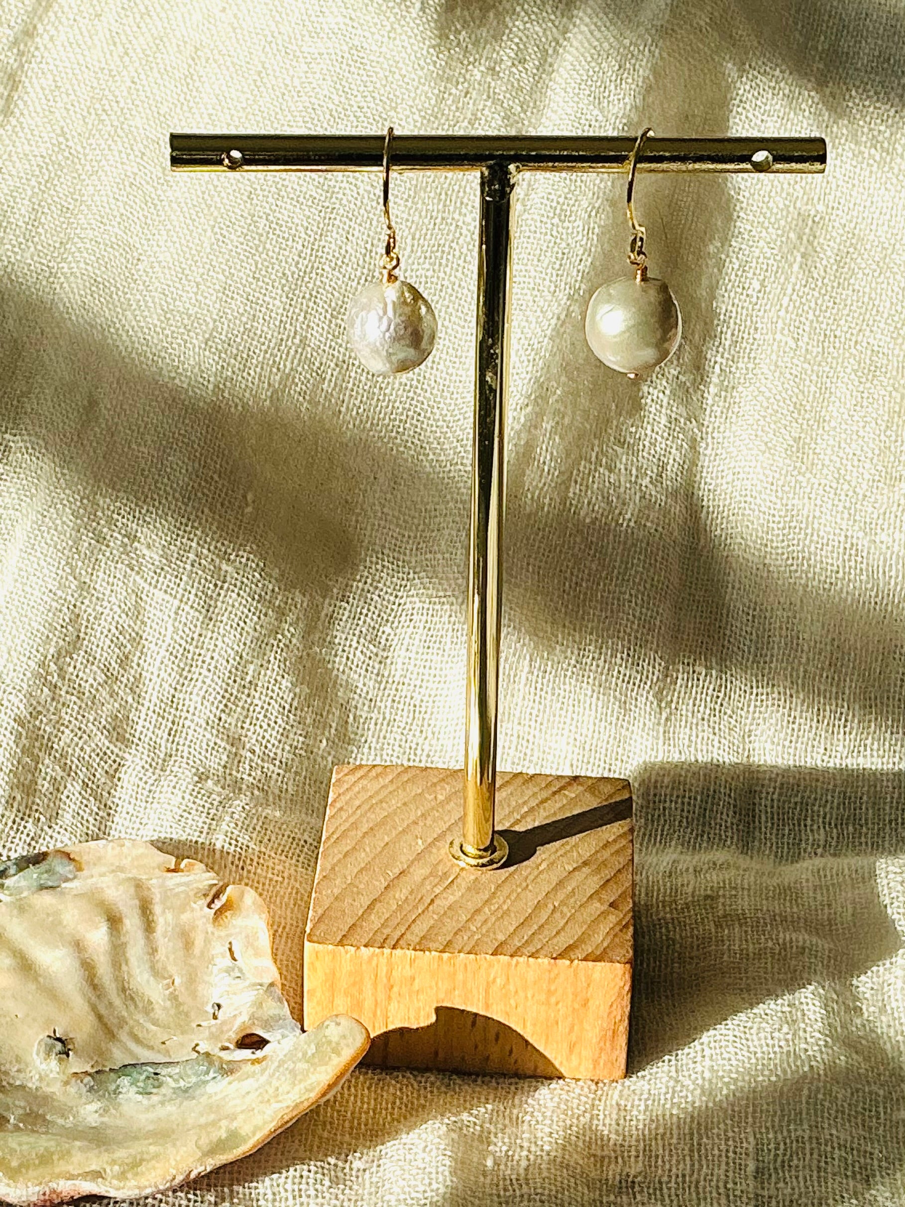 Grey pearl drop earrings